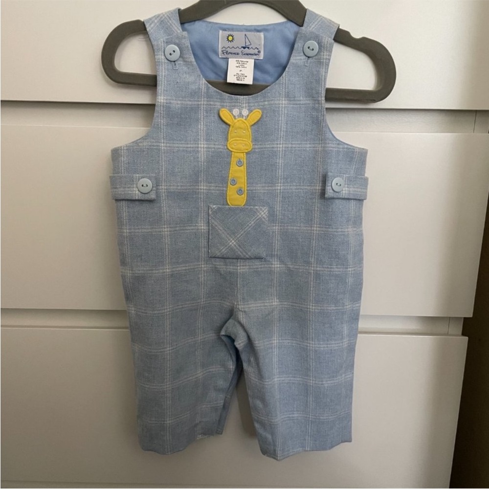 Florence Eiseman Light Blue Overalls with Yellow Giraffe